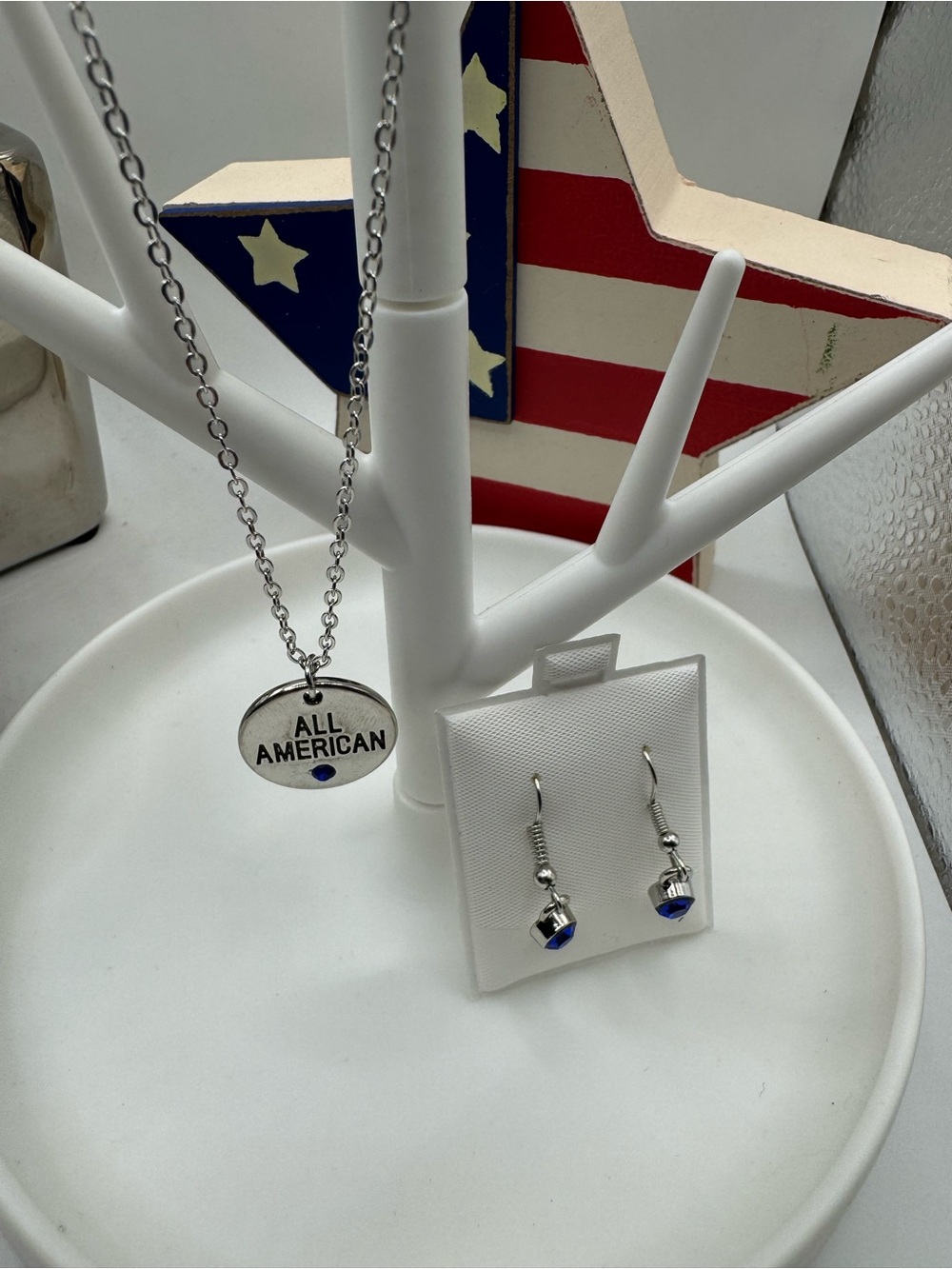Stainless Steel Patriotic Necklace and Earring SET NEW.